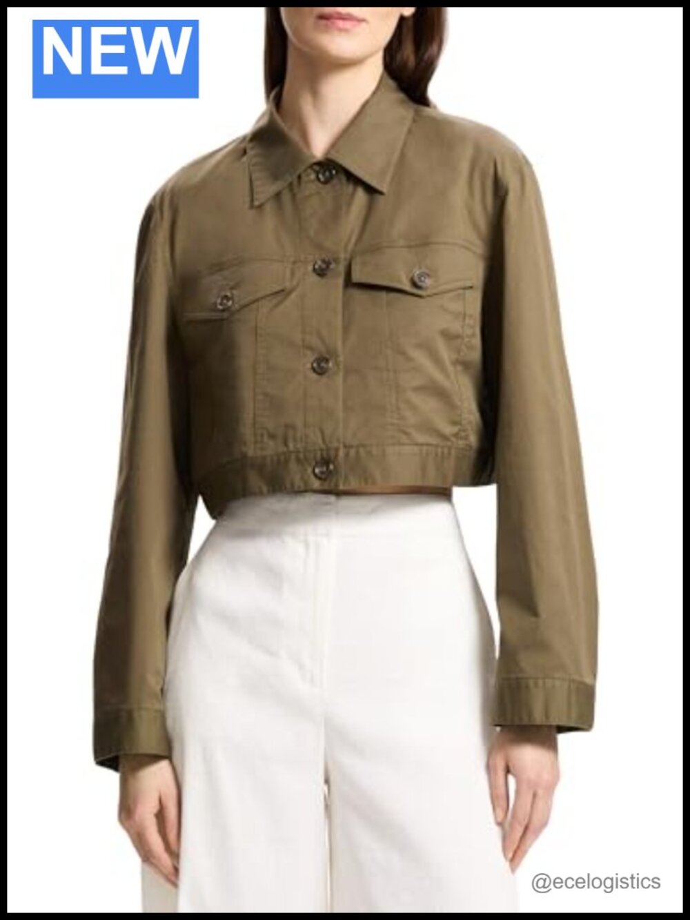 Cropped Cotton Trucker Jacket with Topstitching